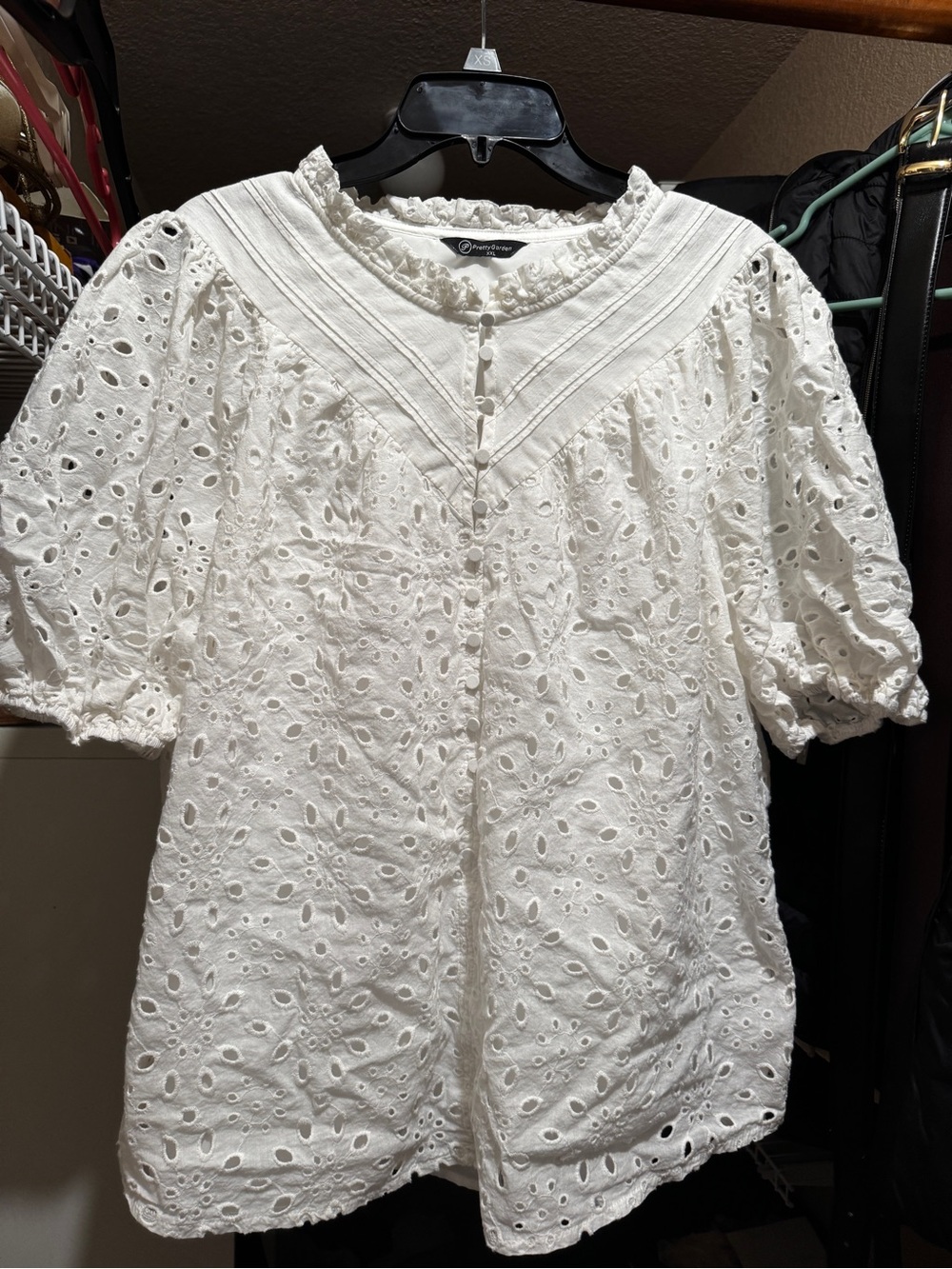 White Eyelet Button-Front Blouse